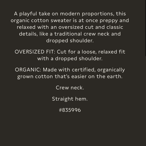 NWT BANANA REPUBLIC ORGANIC COTTON DROP SHOULDER SWEATER - MULTI SEASONAL! - Picture 3 of 11